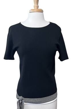 Vintage Once 1 Again Top Womens M Black Fine Rib Knit Side Bow Classic Parisian